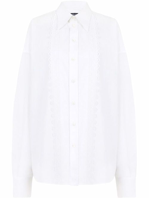 Lace-trim longline shirt - White