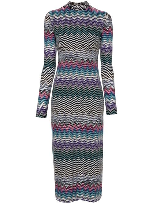 Zigzag-woven midi dress - Blue