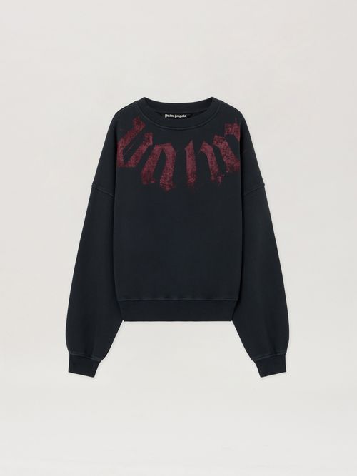 Big Neck Logo Loose Sweatshirt Man  Black Burgundy