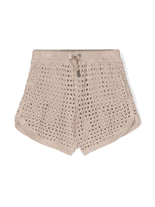 Sequin-embellished open-knit shorts - Neutrals