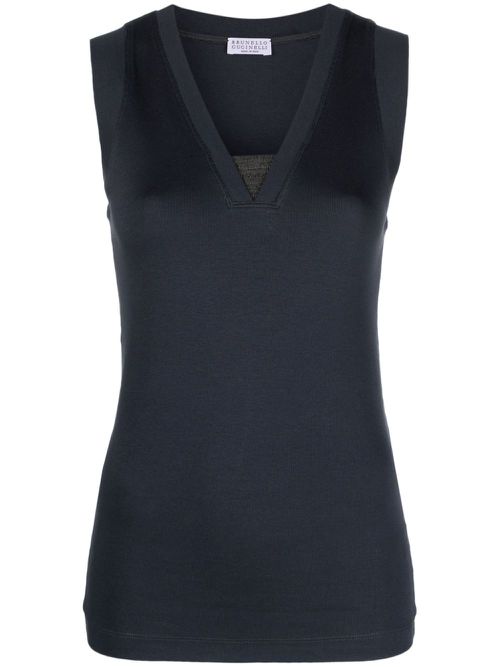 Monili-detail jersey tank top - Blue