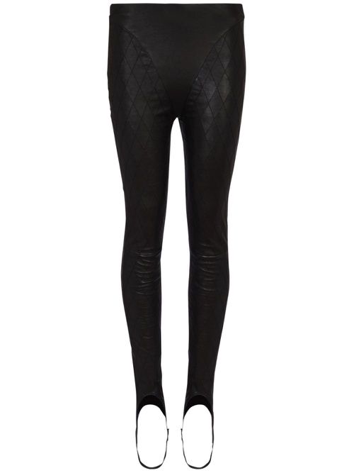 Quilted leather stirrup leggings - Black