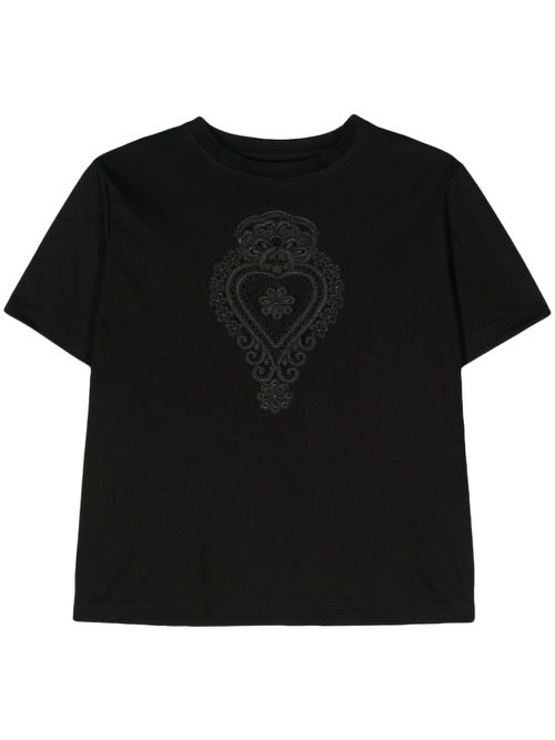 Corded-lace-detailing cotton T-shirt - Black