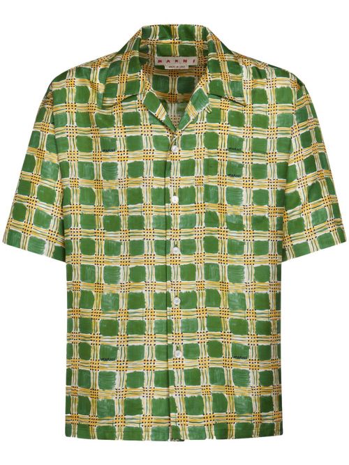 Checked short-sleeve silk shirt - Green