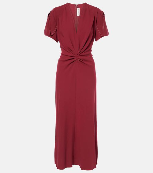 Gathered wool-blend midi dress
