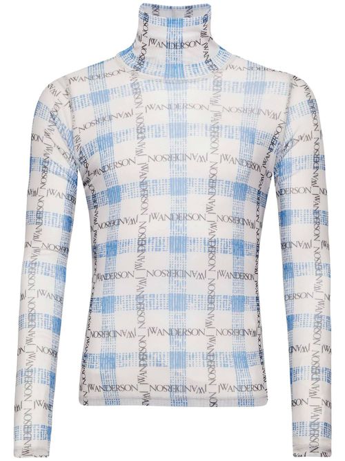 Logo grid-print T-shirt - Blue