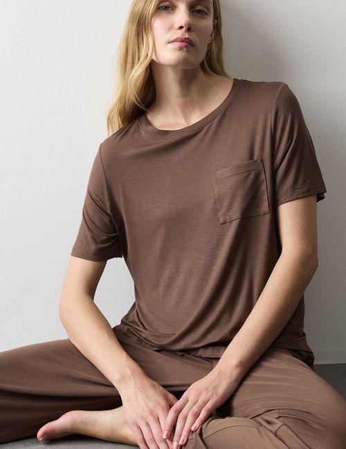 Autograph Pocket Detail Pyjama Top - Extra Small - Medium Brown, Medium Brown