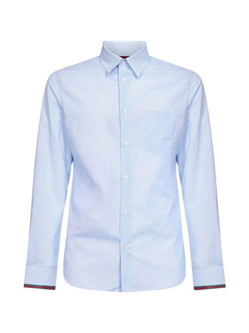 Striped Cotton Web-Trim Shirt — Blue