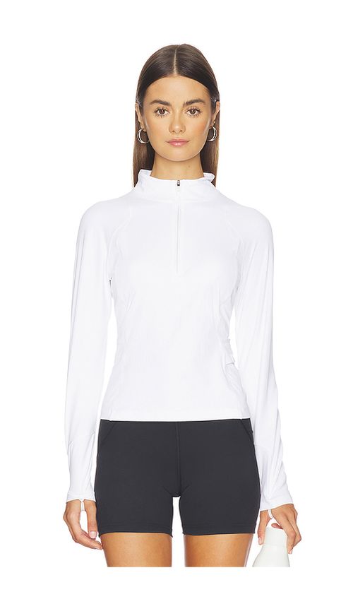 Halfdays Julie Ribbed 1/4 Zip Top in White. L. Also in M, S