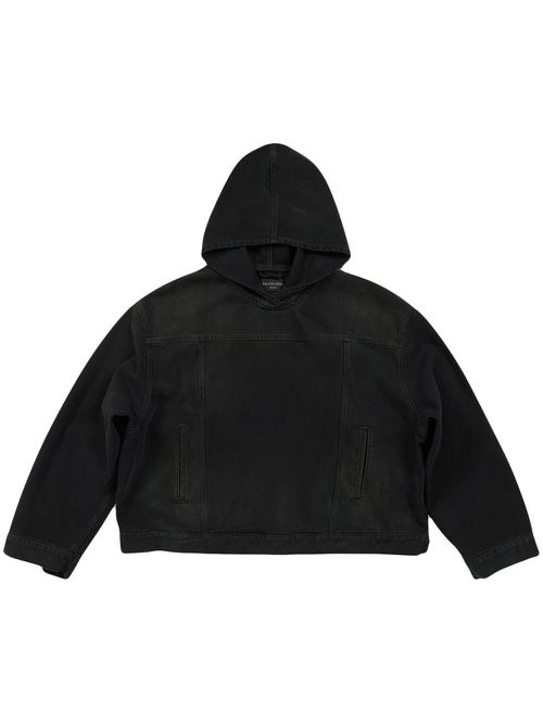 Matte-effect denim hoodie - Black