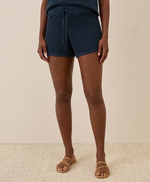 Women's French Navy Beachside Crochet Knit Short