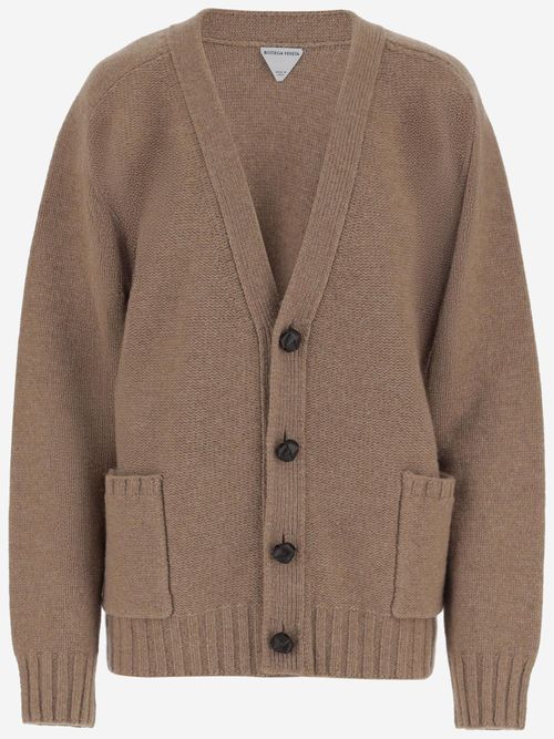 Wool V-Neck Cardigan — Brown
