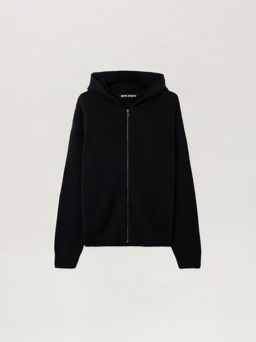 Curved Logo Knit Hoodie Man  Black Off White