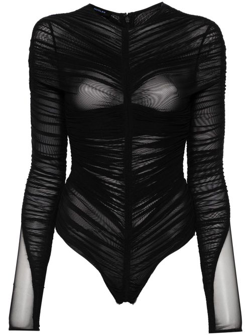 Gathered semi-sheer bodysuit - Black