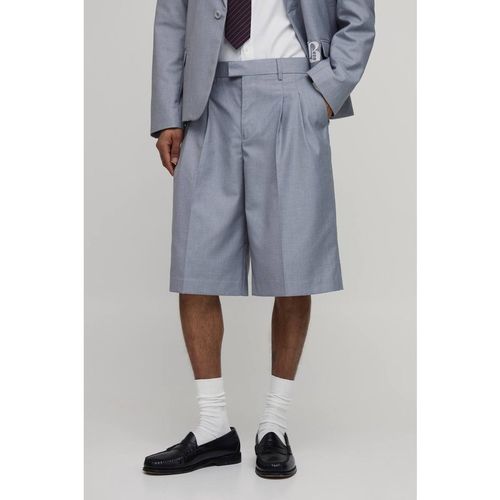 Embroidered Wide Leg Pleat Front Tailored Jorts | Grey