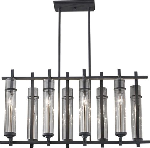 Antique Forged Iron Brushed Steel Eight Light Chandelier from the Ethan Collection