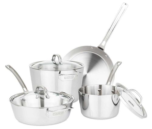 Contemporary Stainless Steel 3-Ply Mirror 7 Piece Cookware Set
