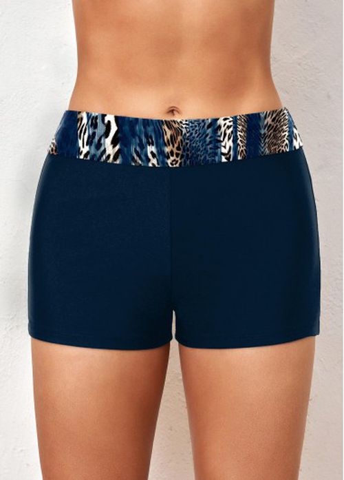 Modlily Mid Waisted Plus Navy Leopard Swim Shorts - 3X