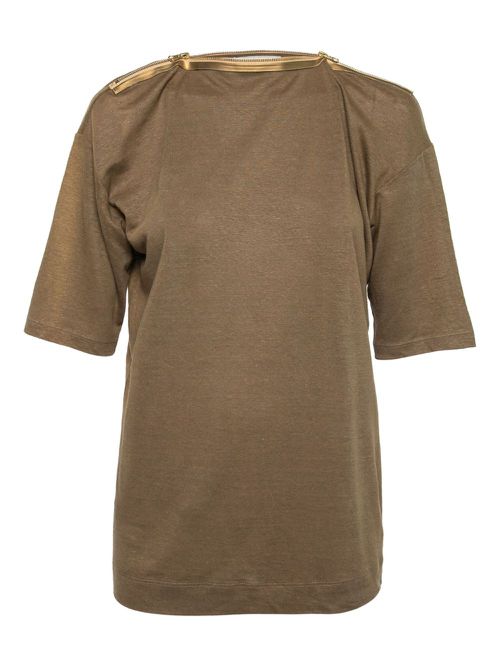 Zip-detailed T-shirt - Brown