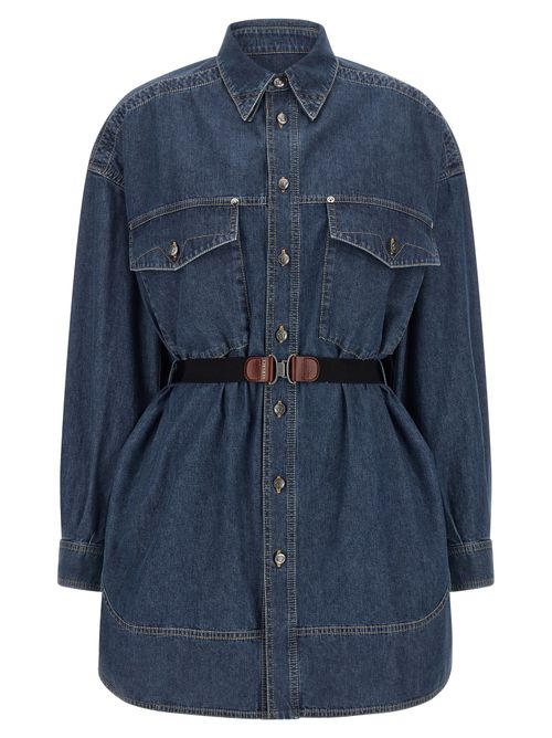 Chambray Denim with Medusa Buttons Dress — Blue