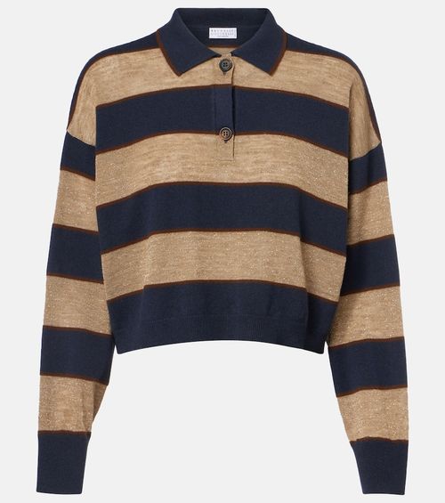 Wool, cashmere, and silk polo sweater