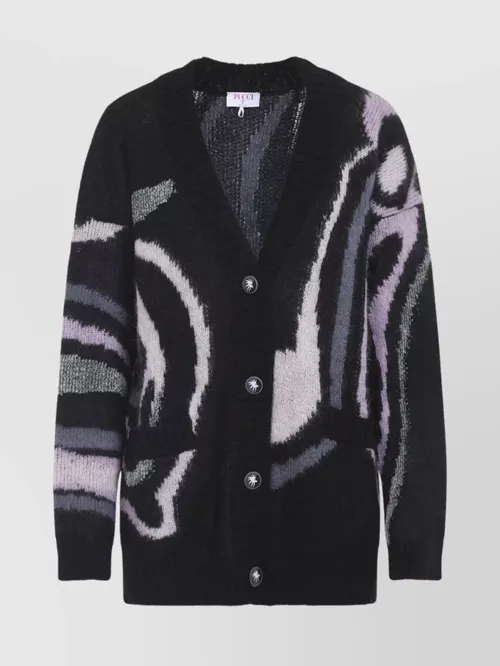 Pucci - long sleeve v neck abstract knit cardigan