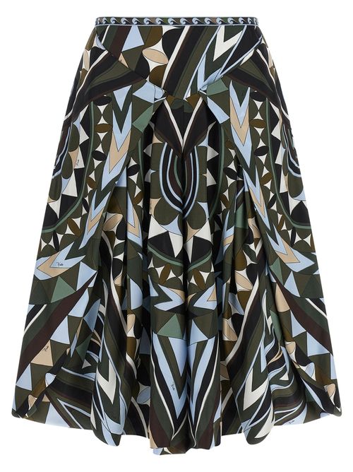 Silk Twill Print Skirt — Multicolor