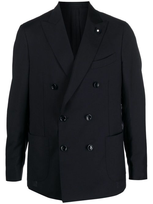 Double-breasted wool blazer - Blue