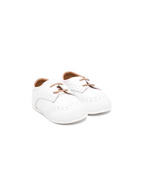 Square-toe leather crib shoes - White