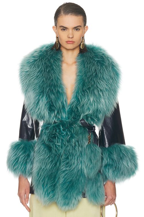 Chloe Shiny Leather Jacket in Turquoise