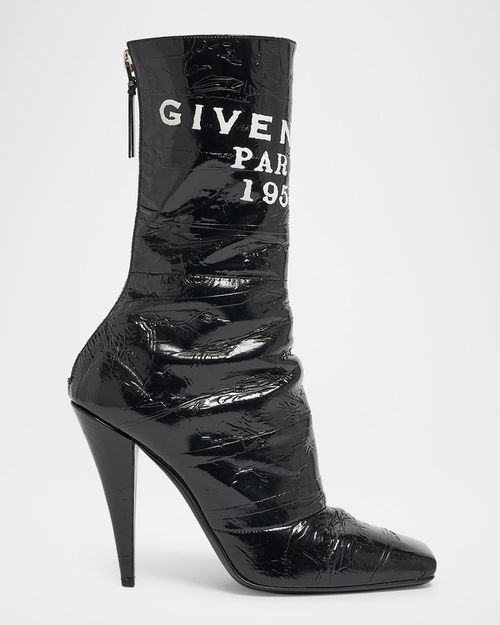 Tape Shiny Leather Ankle Boots