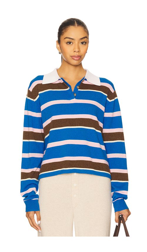Guest In Residence Cropped Stripe Rugby Polo Top in Twilight Combo - Blue. L also in