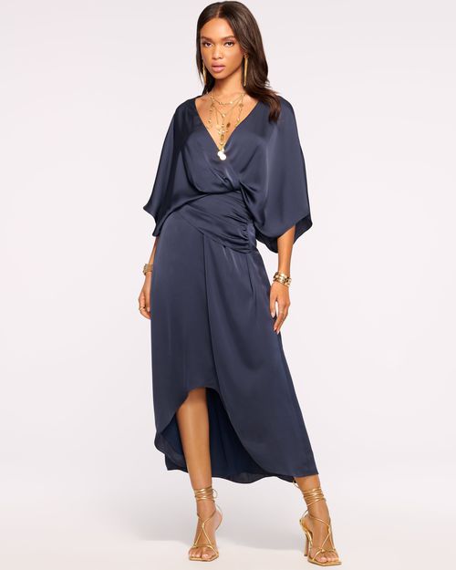 Adiel Wrap Midi Dress in Navy