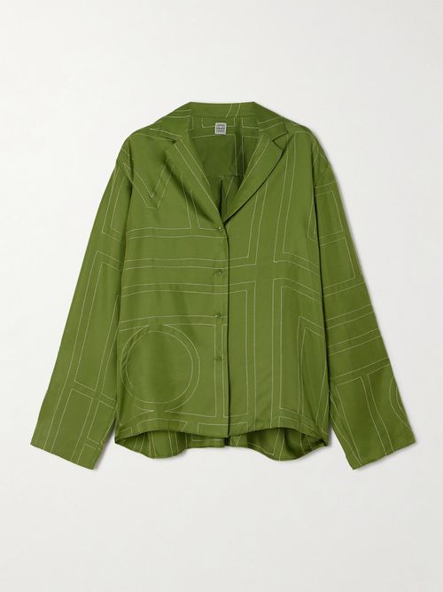 Embroidered Silk-twill Shirt - Green