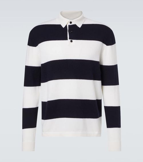 Striped wool and cashmere polo sweater