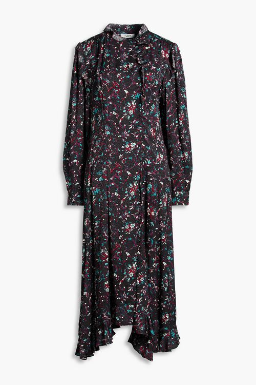 Bianca ruffled printed jacquard midi dress - Black - FR 36