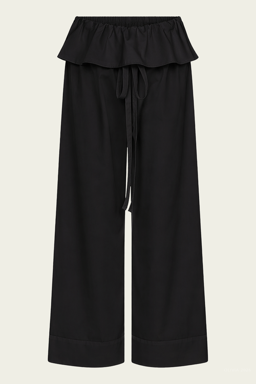 Cotton Peplum Pant in Black