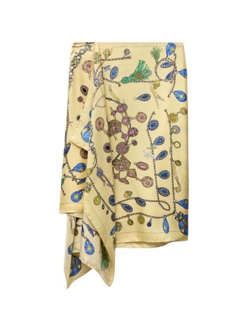 Beige Printed Midi Skirt