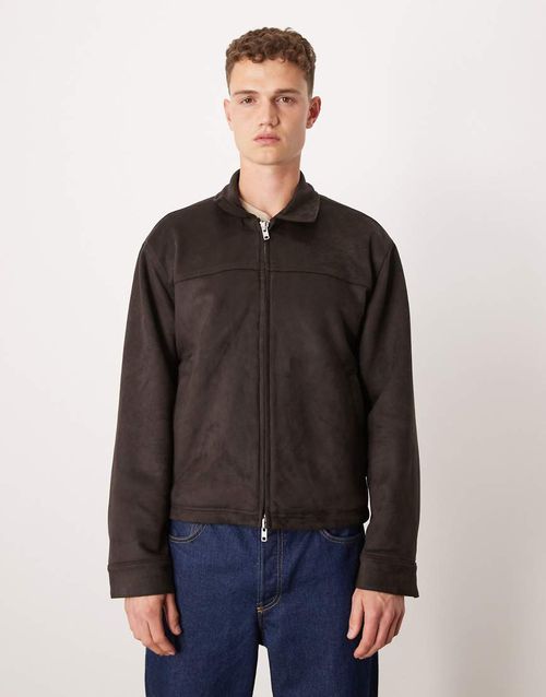 Lightweight cropped zip suede jacket in brown
