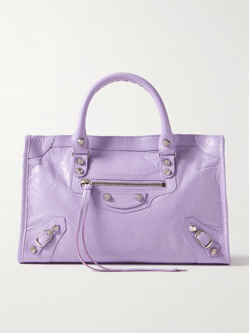 Le City Small Embellished Textured-leather Tote - Purple