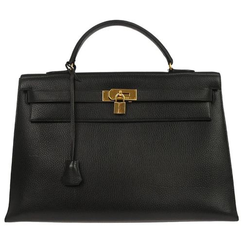 Hermes Kelly Handbag Black Ardennes With Gold Hardware Black Leather Handbag Pre-Owned