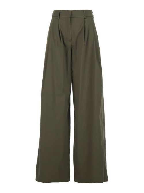 Wide-Leg Cotton Trousers — Green