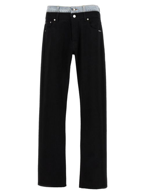 Contrast Waistband Straight-Leg Jeans — Black