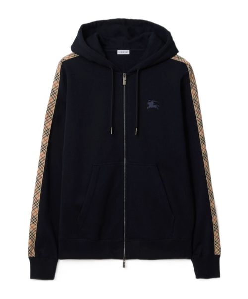 EKD Embroidered Checked-Band Zipped Hoodie