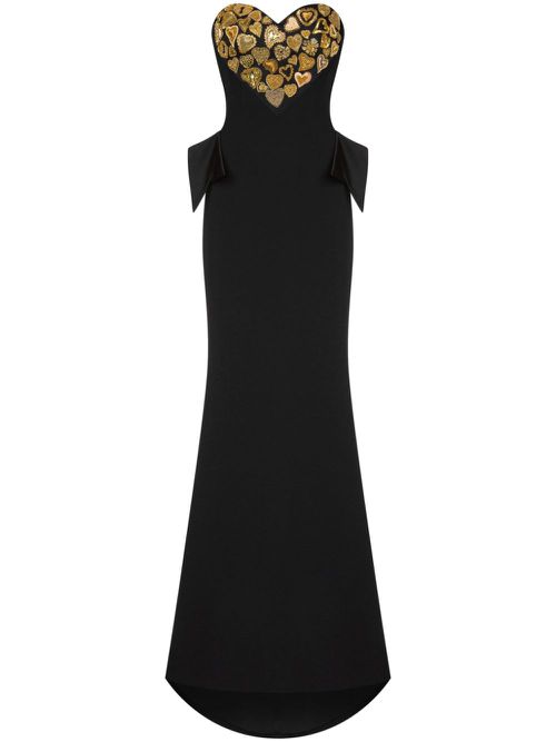 Sweetheart-neck embroidered maxi dress - Black