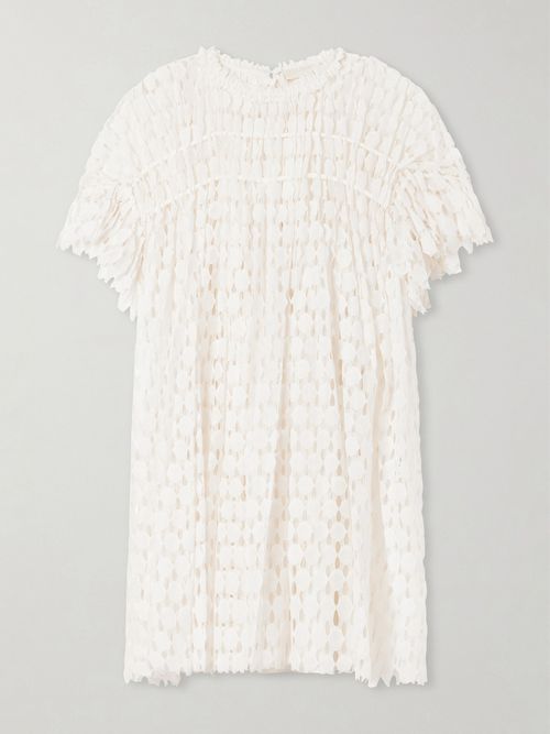 Layla Pleated Cotton-blend Lace Mini Dress - Orange