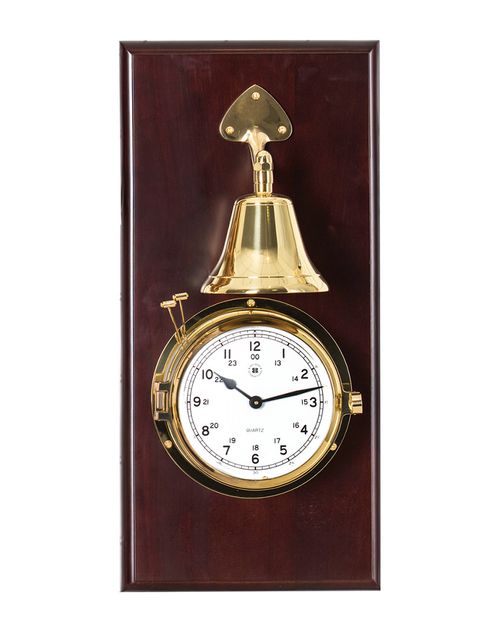 Lacquered Brass Porthole Quartz Striking Bell Clock