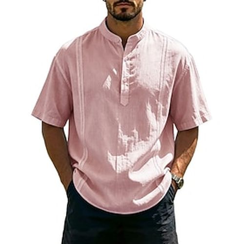 Men's Shirt Popover Shirt Summer Shirt Beach Shirt Cotton Linen Shirt Plain Casual Outdoor Black White Pink Sky Blue Short Sleeve Standing Collar Summer Spring