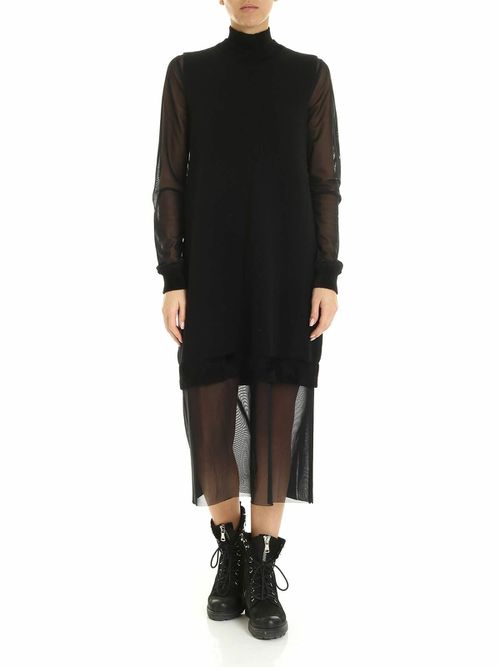 Knitted and tulle dress in black