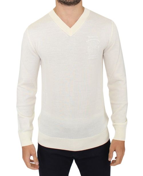 Wool Blend V-Neck Sweater — White
